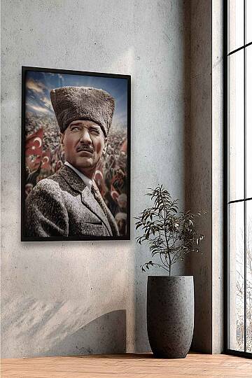 Atatürk Milli Mücadele Temalı Portresi Çerçeveli Tablo Ofis İşyeri ve Salon Tablosu - 6
