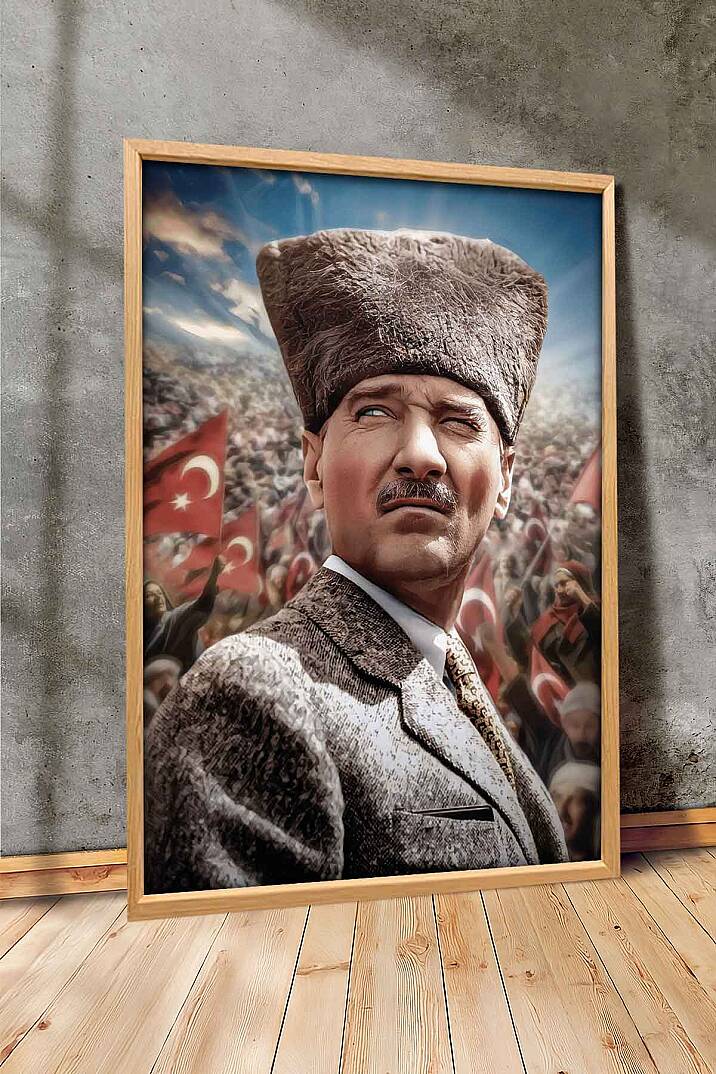 Atatürk Milli Mücadele Temalı Portresi Çerçeveli Tablo Ofis İşyeri ve Salon Tablosu - 7