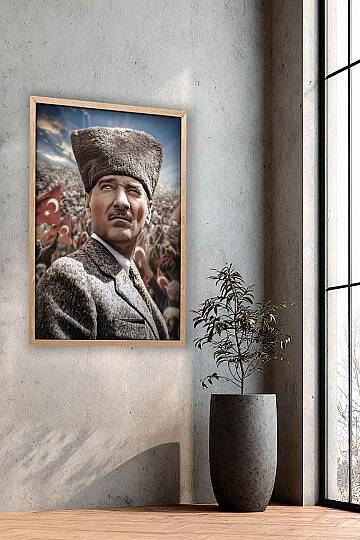 Atatürk Milli Mücadele Temalı Portresi Çerçeveli Tablo Ofis İşyeri ve Salon Tablosu - 9