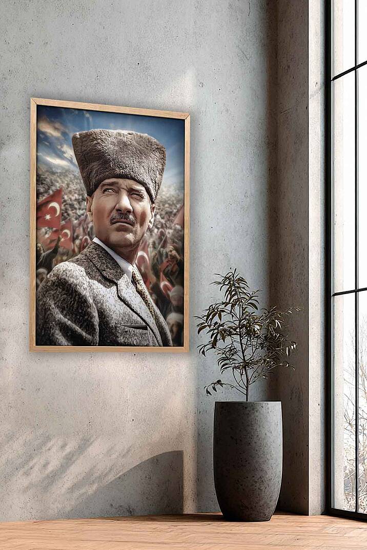 Atatürk Milli Mücadele Temalı Portresi Çerçeveli Tablo Ofis İşyeri ve Salon Tablosu - 9