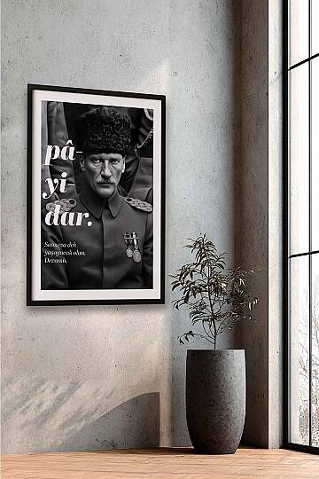 Atatürk Payidar Portresi Siyah Beyaz Çerçeveli Tablo Salon Ofis İşyeri Tablosu - 3