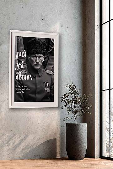Atatürk Payidar Portresi Siyah Beyaz Çerçeveli Tablo Salon Ofis İşyeri Tablosu - 9