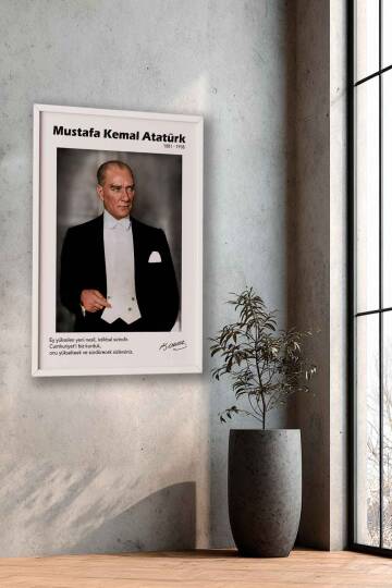 Atatürk Portresi Yazılı Tasarım Çerçeveli Tablo Ofis ve Ev Dekorasyonu - 9