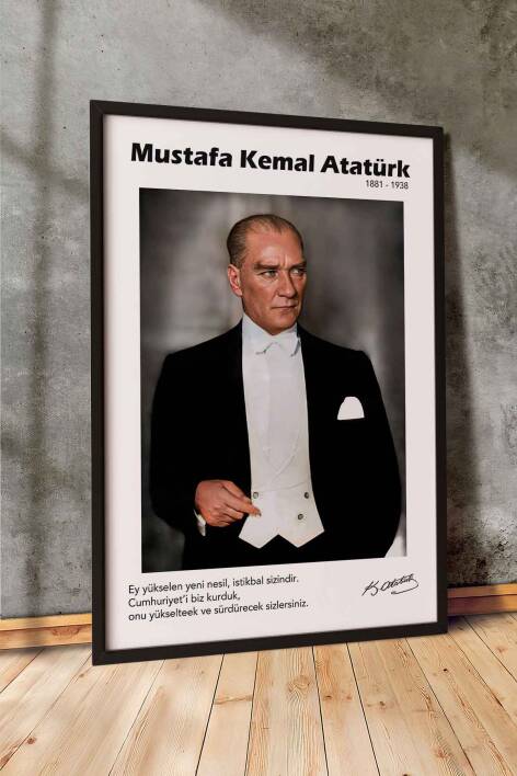 Atatürk Portresi Yazılı Tasarım Çerçeveli Tablo Ofis ve Ev Dekorasyonu - 2