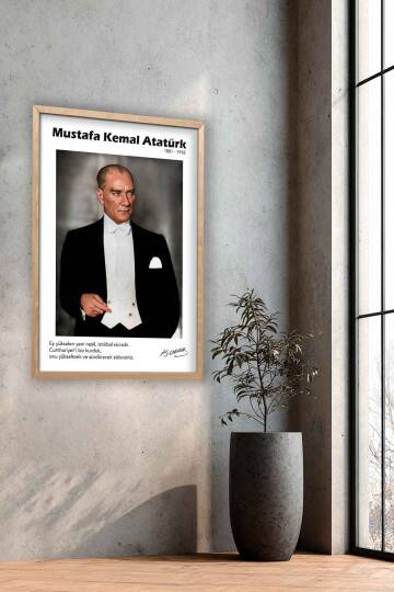 Atatürk Portresi Yazılı Tasarım Çerçeveli Tablo Ofis ve Ev Dekorasyonu - 6