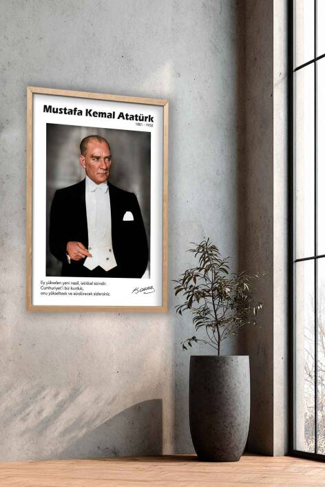 Atatürk Portresi Yazılı Tasarım Çerçeveli Tablo Ofis ve Ev Dekorasyonu - 6
