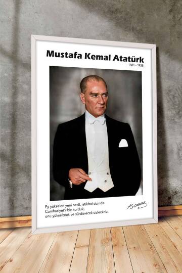 Atatürk Portresi Yazılı Tasarım Çerçeveli Tablo Ofis ve Ev Dekorasyonu - 8