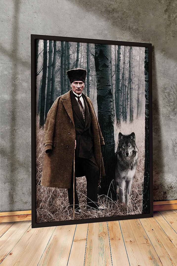 Atatürk ve Bozkurt Temalı Tarihi Portre Çerçeveli Tablo Salon Ofis ve İşyeri Duvar Dekorasyonu - 4