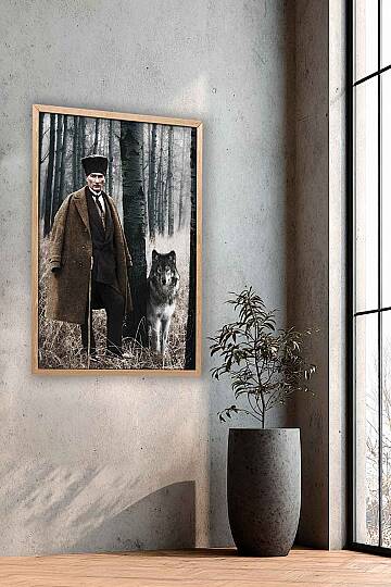 Atatürk ve Bozkurt Temalı Tarihi Portre Çerçeveli Tablo Salon Ofis ve İşyeri Duvar Dekorasyonu - 3
