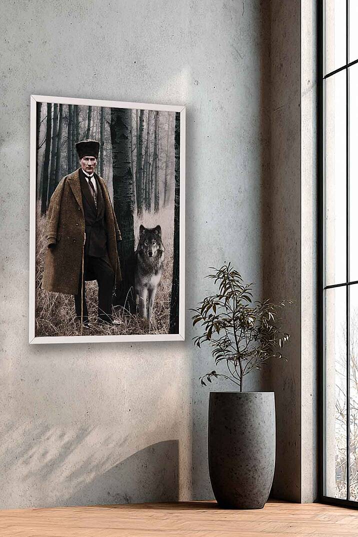 Atatürk ve Bozkurt Temalı Tarihi Portre Çerçeveli Tablo Salon Ofis ve İşyeri Duvar Dekorasyonu - 9