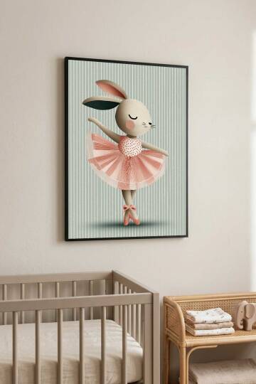 Balerin Tavşan Çocuk Odası Çerçeveli Tablo Bebek Odası Duvar Dekoru - 5
