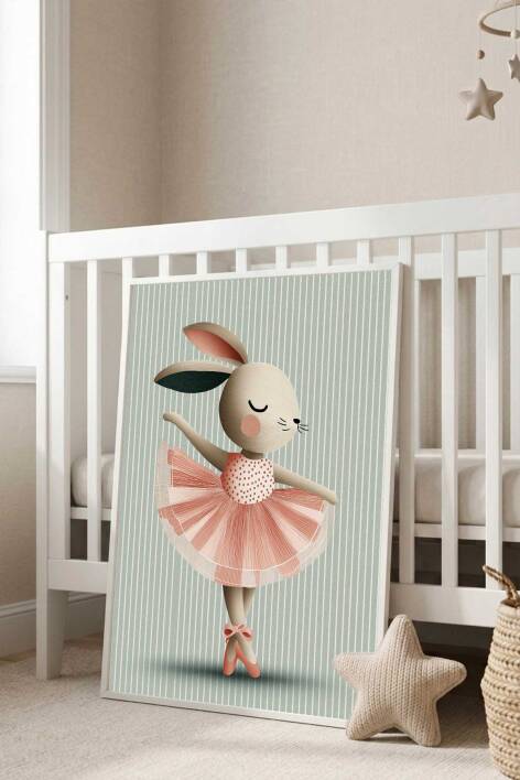 Balerin Tavşan Çocuk Odası Çerçeveli Tablo Bebek Odası Duvar Dekoru - 7