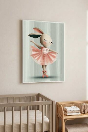 Balerin Tavşan Çocuk Odası Çerçeveli Tablo Bebek Odası Duvar Dekoru - 8