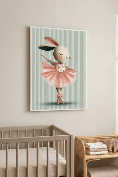Balerin Tavşan Çocuk Odası Çerçeveli Tablo Bebek Odası Duvar Dekoru - 8