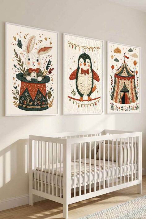 Bebek Odası Sirk Temalı 3'lü Set Çerçeveli Tablo Çocuk Odası Dekorasyonu - 7