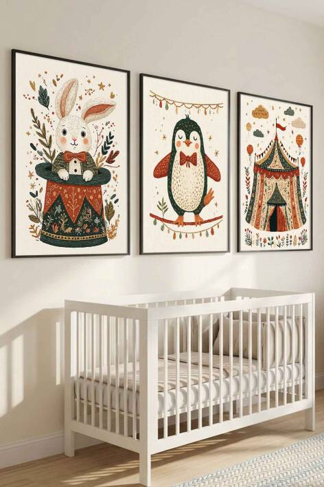 Bebek Odası Sirk Temalı 3'lü Set Çerçeveli Tablo Çocuk Odası Dekorasyonu - 6
