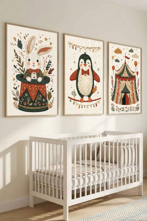 Bebek Odası Sirk Temalı 3'lü Set Çerçeveli Tablo Çocuk Odası Dekorasyonu - 3