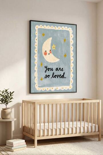 Bebek Odası Tablosu Ay ve Yıldız Figürlü You Are So Loved Yazılı Çerçeveli Tablo Çocuk Odası Dekorasyonu - 6