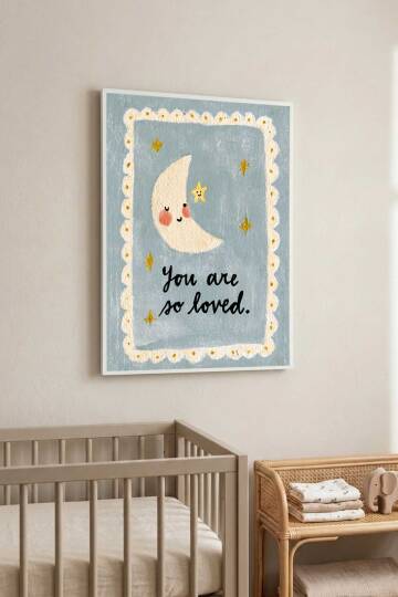 Bebek Odası Tablosu Ay ve Yıldız Figürlü You Are So Loved Yazılı Çerçeveli Tablo Çocuk Odası Dekorasyonu - 2