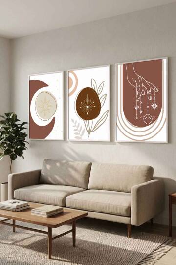 Boho Tasarım 3'lü Set Mistik Temalı Çerçeveli Tablo Salon ve Yatak Odası Dekorasyonu - 4