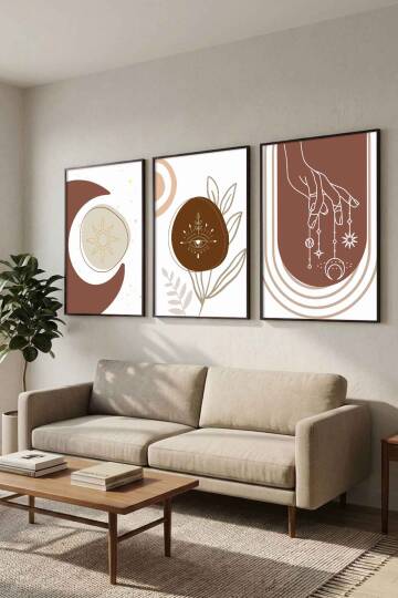 Boho Tasarım 3'lü Set Mistik Temalı Çerçeveli Tablo Salon ve Yatak Odası Dekorasyonu - 7