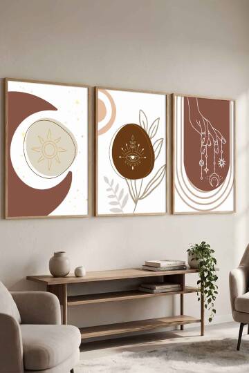 Boho Tasarım 3'lü Set Mistik Temalı Çerçeveli Tablo Salon ve Yatak Odası Dekorasyonu