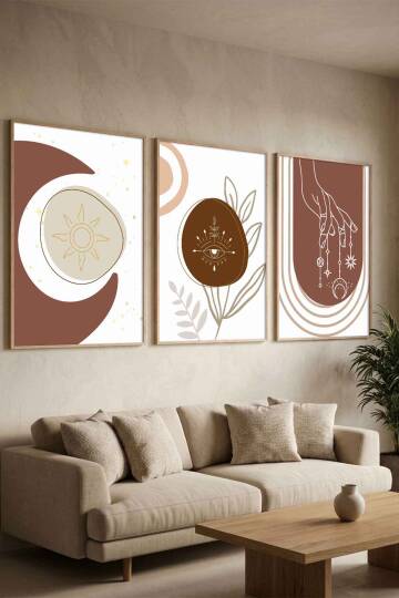 Boho Tasarım 3'lü Set Mistik Temalı Çerçeveli Tablo Salon ve Yatak Odası Dekorasyonu - 2