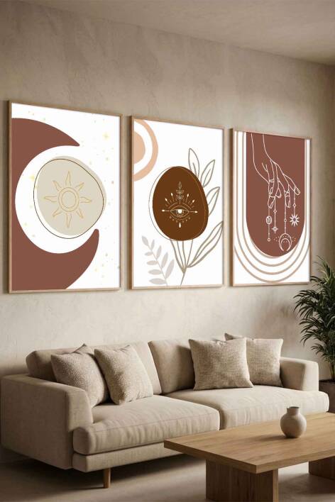 Boho Tasarım 3'lü Set Mistik Temalı Çerçeveli Tablo Salon ve Yatak Odası Dekorasyonu - 2