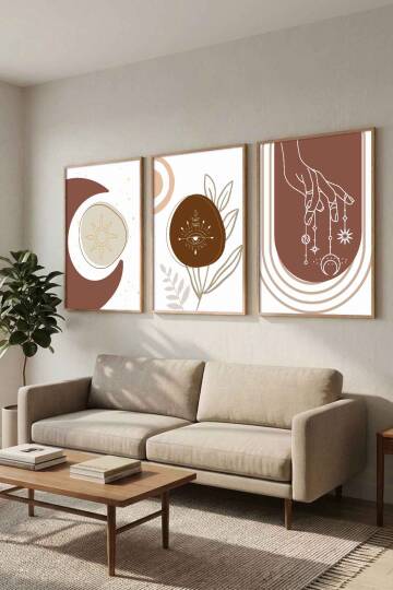 Boho Tasarım 3'lü Set Mistik Temalı Çerçeveli Tablo Salon ve Yatak Odası Dekorasyonu - 3