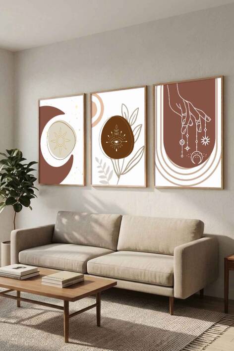 Boho Tasarım 3'lü Set Mistik Temalı Çerçeveli Tablo Salon ve Yatak Odası Dekorasyonu - 3