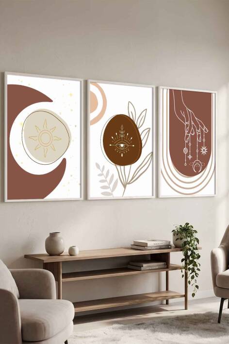 Boho Tasarım 3'lü Set Mistik Temalı Çerçeveli Tablo Salon ve Yatak Odası Dekorasyonu - 8