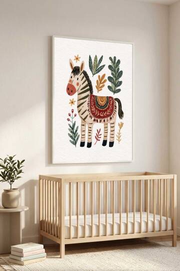 Boho Zebra İllüstrasyonlu Çerçeveli Tablo Bebek ve Çocuk Odası Dekorasyonu - 9