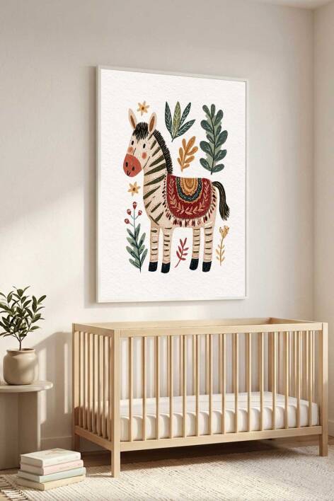 Boho Zebra İllüstrasyonlu Çerçeveli Tablo Bebek ve Çocuk Odası Dekorasyonu - 9