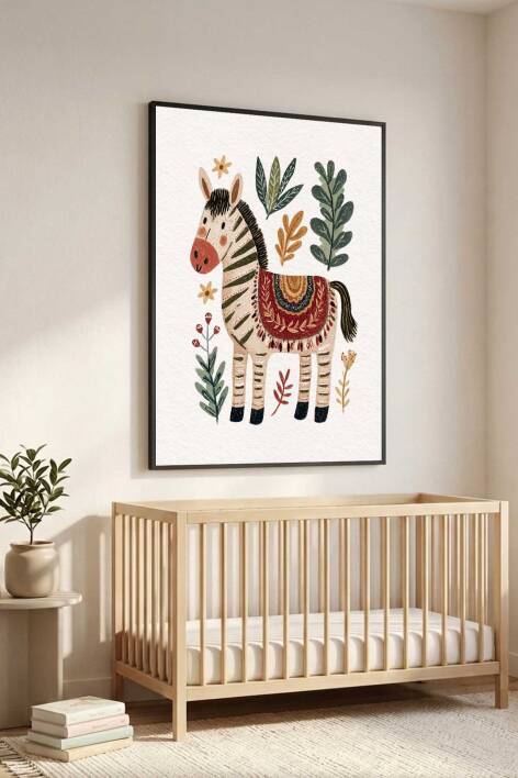 Boho Zebra İllüstrasyonlu Çerçeveli Tablo Bebek ve Çocuk Odası Dekorasyonu - 6