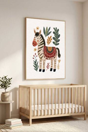 Boho Zebra İllüstrasyonlu Çerçeveli Tablo Bebek ve Çocuk Odası Dekorasyonu - 3