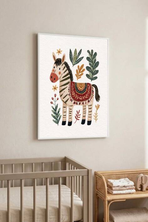 Boho Zebra İllüstrasyonlu Çerçeveli Tablo Bebek ve Çocuk Odası Dekorasyonu - 8