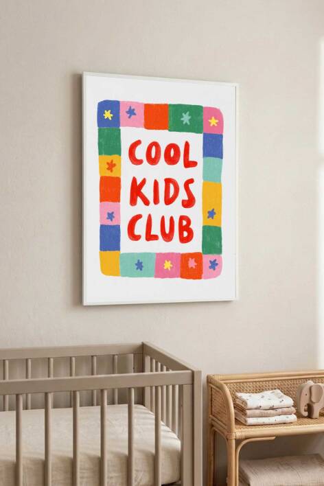 Çocuk Odası Cool Kids Club Yazılı Renkli Çerçeveli Tablo Bebek Odası Dekorasyon - 5