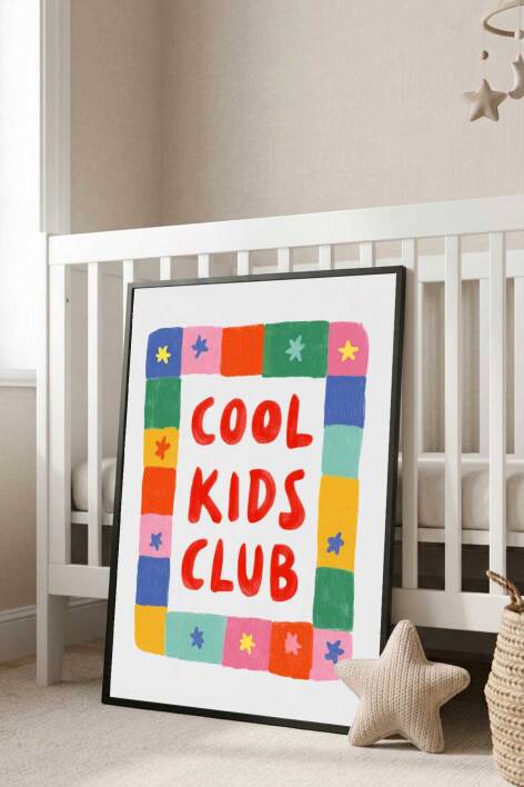 Çocuk Odası Cool Kids Club Yazılı Renkli Çerçeveli Tablo Bebek Odası Dekorasyon - 1