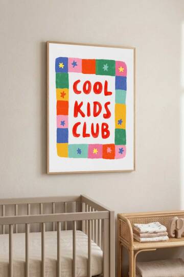 Çocuk Odası Cool Kids Club Yazılı Renkli Çerçeveli Tablo Bebek Odası Dekorasyon - 8