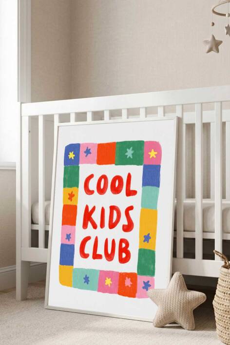 Çocuk Odası Cool Kids Club Yazılı Renkli Çerçeveli Tablo Bebek Odası Dekorasyon - 4
