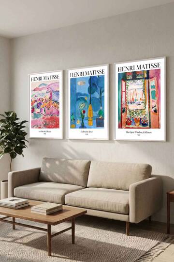 Henri Matisse 3'lü Ünlü Tablo Sanat Eseri Serisi Çerçeveli Tablo Salon ve Ofis Duvar Dekoru - 6