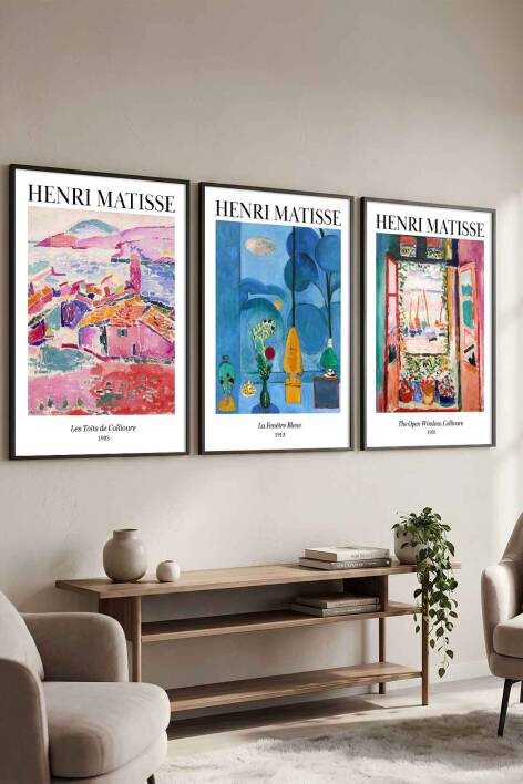 Henri Matisse 3'lü Ünlü Tablo Sanat Eseri Serisi Çerçeveli Tablo Salon ve Ofis Duvar Dekoru - 1