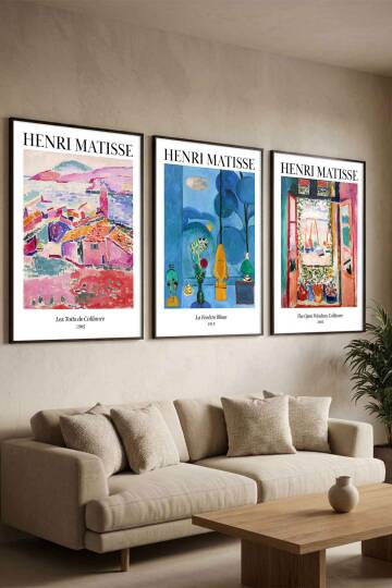 Henri Matisse 3'lü Ünlü Tablo Sanat Eseri Serisi Çerçeveli Tablo Salon ve Ofis Duvar Dekoru - 2