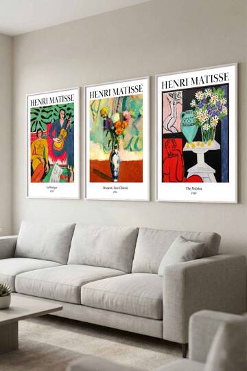Henri Matisse Ünlü Sanat Eseri Serisi 3'lü Çerçeveli Tablo Seti Modern Salon ve Ofis Dekorasyonu - 9