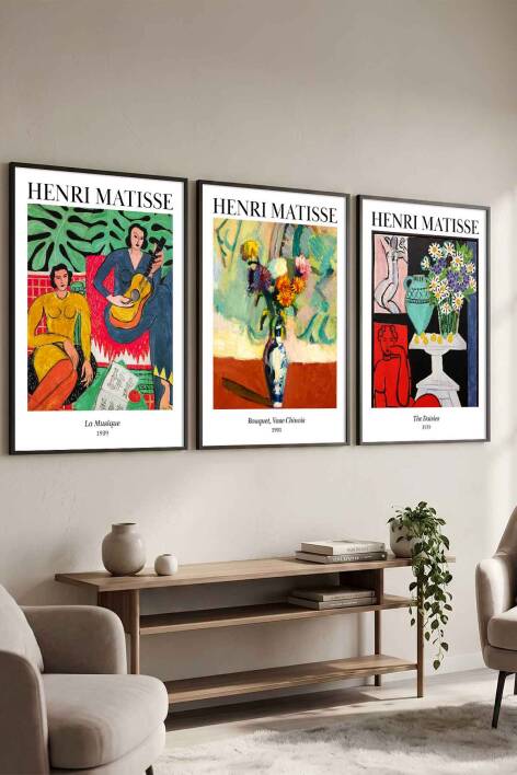 Henri Matisse Ünlü Sanat Eseri Serisi 3'lü Çerçeveli Tablo Seti Modern Salon ve Ofis Dekorasyonu - 1