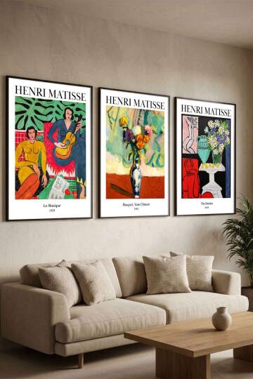 Henri Matisse Ünlü Sanat Eseri Serisi 3'lü Çerçeveli Tablo Seti Modern Salon ve Ofis Dekorasyonu - 2