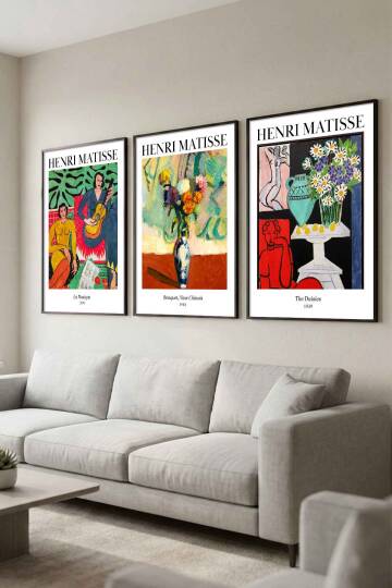 Henri Matisse Ünlü Sanat Eseri Serisi 3'lü Çerçeveli Tablo Seti Modern Salon ve Ofis Dekorasyonu - 3