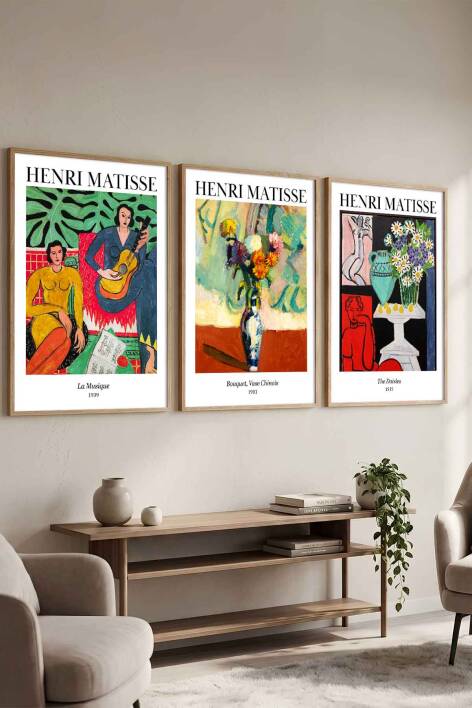 Henri Matisse Ünlü Sanat Eseri Serisi 3'lü Çerçeveli Tablo Seti Modern Salon ve Ofis Dekorasyonu - 4