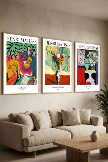 Henri Matisse Ünlü Sanat Eseri Serisi 3'lü Çerçeveli Tablo Seti Modern Salon ve Ofis Dekorasyonu - 5