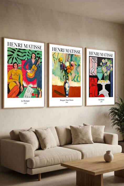 Henri Matisse Ünlü Sanat Eseri Serisi 3'lü Çerçeveli Tablo Seti Modern Salon ve Ofis Dekorasyonu - 5